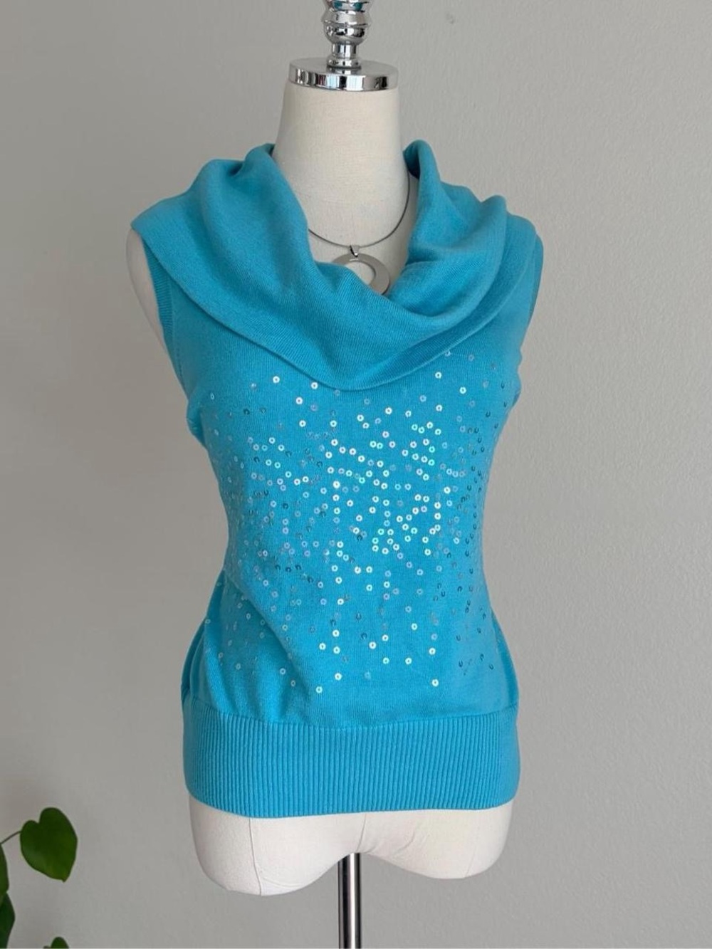 Apt.9 Turquoise Sequin Cowl Neck Women's Sweater